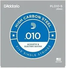 D'Addario Strings - PL010-5 - D'Addario Corde seule en acier pur pour guitare D'Addario PL010-5, .010, pack de 5