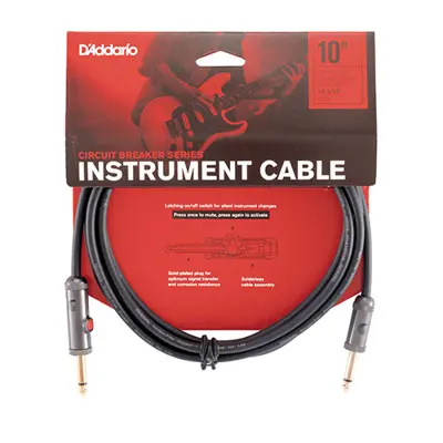 D'Addario PW-AGL-10 Câble pour instrument 10' avec interrupteur coupe-son à pression, connecteur droit