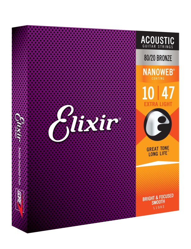Elixir 11002 Extra Light Acoustic 80/20 Bronze Avec Revêtement Nanoweb (.010 - .047)