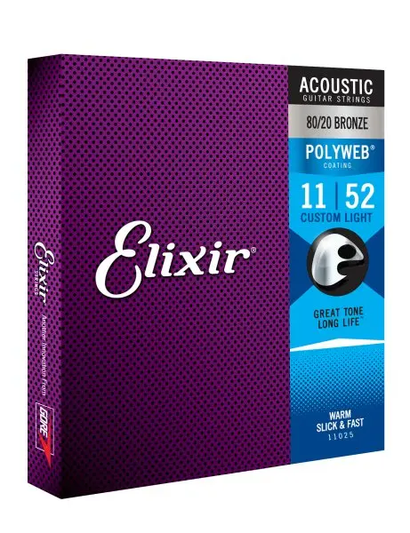 Elixir 11025 Cordes Elixir® Acoustique 80/20 Bronze Strings avec revêtement POLYWEB® (.011 - .052)