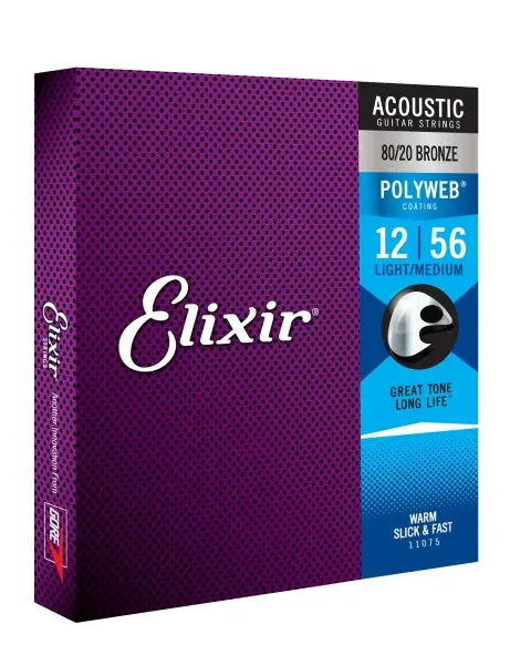 Elixir 11075 Cordes Elixir® Acoustic 80/20 Bronze avec revêtement POLYWEB® (.012 - .056)