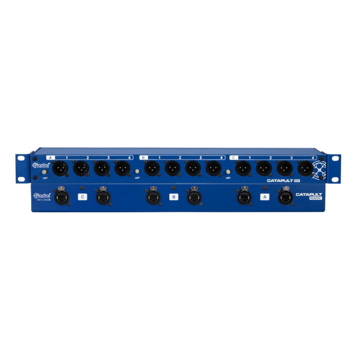 Radial Catapult Rack RX 12ch receiver, 19" rack mount, with balanced XLR-M. Uses shielded cat-5/6