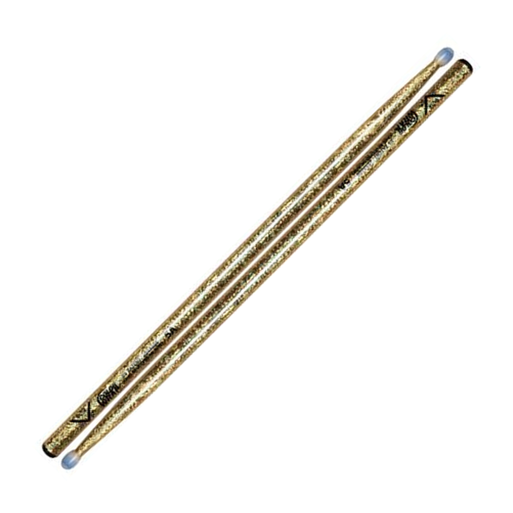 Vater Color Wrap Los Angeles 5A Gold Sparkle — Baguettes de batterie en hickory, pointe en nylon