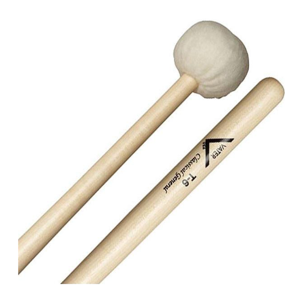 Vater T6 Classical General Timpani Mallets — Medium-Soft Felt, Tapered Shaft