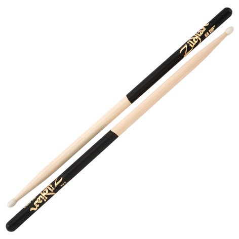 Zildjian 5A Nylon DIP Hickory Drumsticks with Black Grip Coating, Nylon Tip