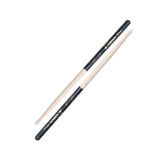 Zildjian 5B Nylon DIP Hickory Drumsticks with Black Grip Coating, Nylon Tip