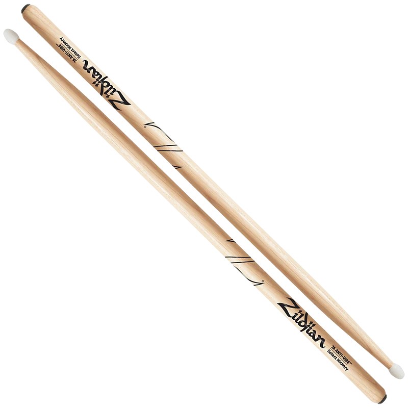 Zildjian 7A Nylon Anti-Vibe, baguettes de batterie en hickory, pointe ronde en nylon