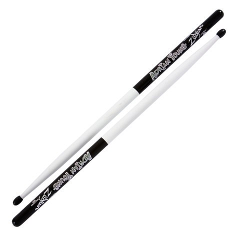 Zildjian Adrian Young Artist Series, baguettes de batterie noir et blanc, pointe en nylon