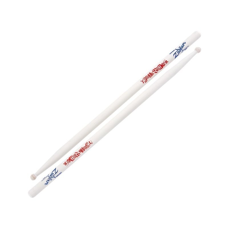 Zildjian Travis Barker Artist Series, baguettes de batterie blanches en hickory, pointe ronde
