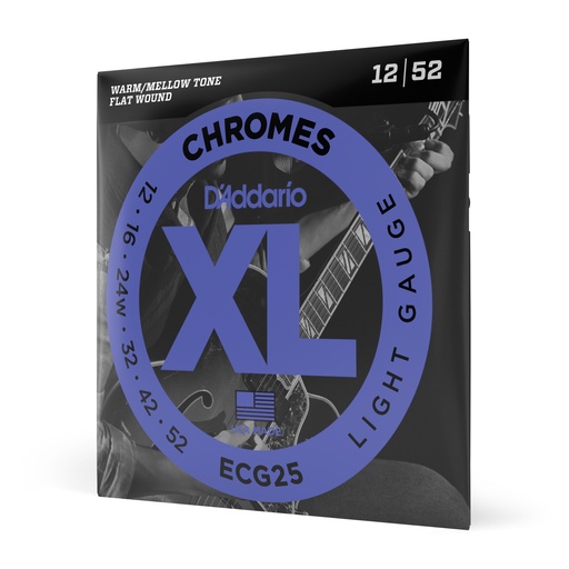 [ECG25] D'Addario Strings - ECG25 - D'Addario Cordes à filet plat pour guitare électrique D'Addario Chromes ECG25, Light, 12-52