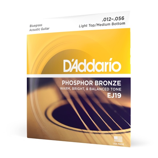[EJ19] D'Addario Strings - EJ19 - D'Addario Cordes en bronze phosphoreux pour guitare acoustique D'Addario EJ19, Bluegrass, 12-56