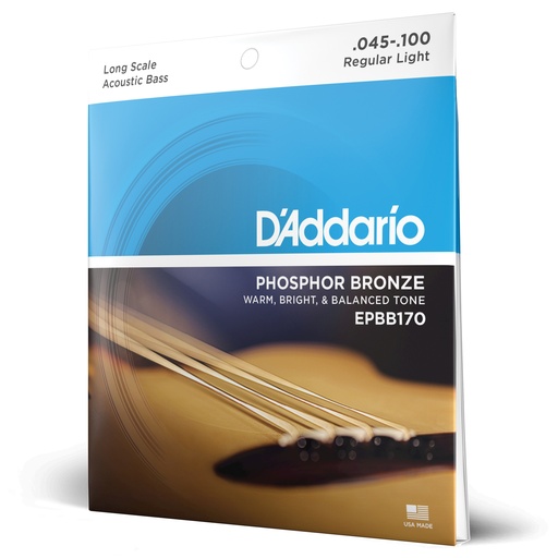 [EPBB170] D'Addario Strings - EPBB170 - D'Addario Cordes en bronze phosphoreux pour basse acoustique D'Addario EPBB170, cordes longues, 45-100
