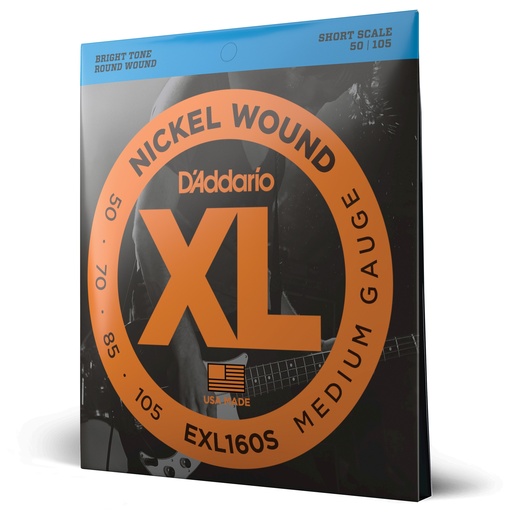 [EXL160S] D'Addario Strings - EXL160S - D'Addario Cordes en nickel pour basse D'Addario EXL160S, Medium, 50-105, cordes courtes