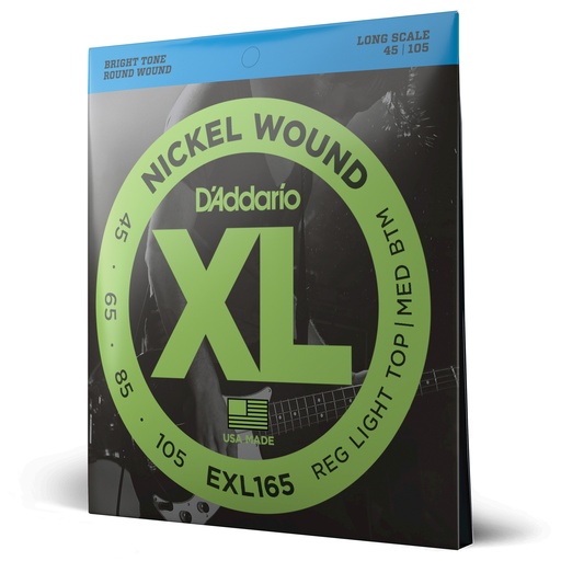 [EXL165] D'Addario Strings - EXL165 - D'Addario Cordes en nickel pour basse D'Addario EXL165, Custom Light, 45-105, cordes longues