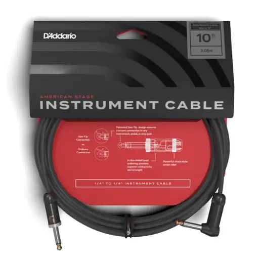 [PW-AMSGRA-10] D'Addario American Stage 10 ft Instrument Cable, Straight to Right Angle