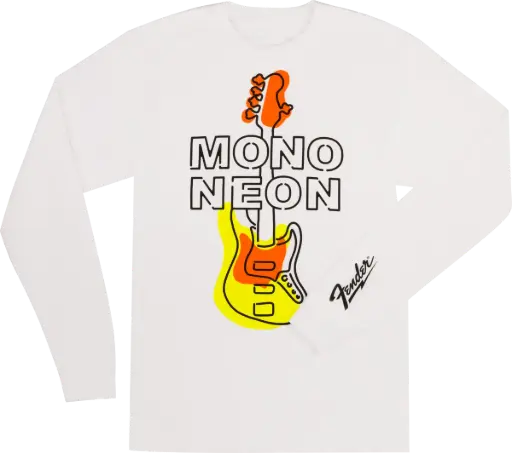 [911-1100-506] Fender Mono Neon Geo Bass - White Long Sleeve Shirt L - Musician Fashion