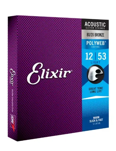 [11050] Elixir 11050 Cordes en bronze 80/20 Light Acoustic avec revêtement Polyweb (.012-.053)
