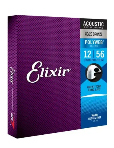 [11075] Elixir 11075 Cordes Elixir® Acoustic 80/20 Bronze avec revêtement POLYWEB® (.012 - .056)